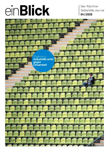 Titelbild der September-Ausgabe des Selbsthilfejournals einBlick mit dem Thema: Selbsthilfe zeigt Gesicht – Öffentlichkeitsarbeit mit Wirkung